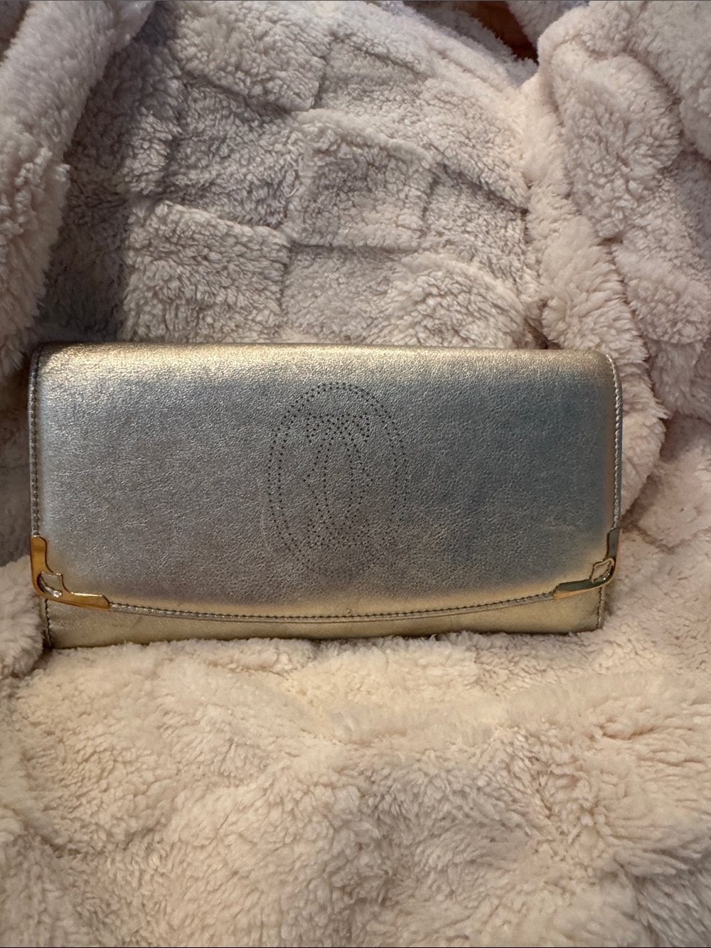 Loewe Metallic Gold Leather Wallet with Perforated Logo